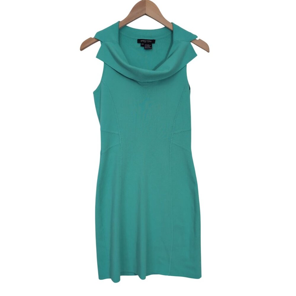 Etcetera Sheath Dress Womens XS Green‎ Cowl Neck Sleeveless Pullover Career Chic